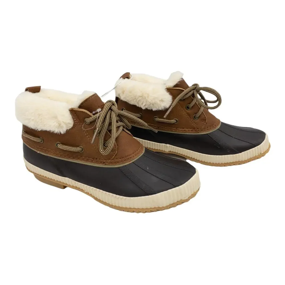 Jambu JSport Waterproof Short Duck Boots Brown Faux Fur Collar Women's 6 7